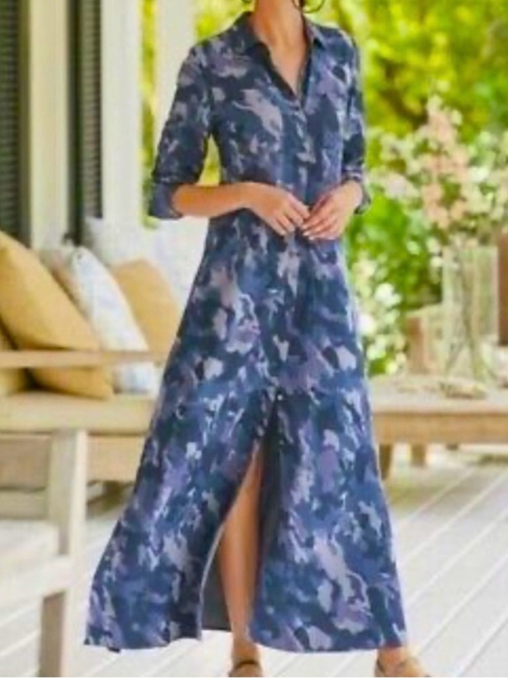 Soft Surroundings Incognito Camouflage Maxi Shirt Dress Blue And Grey Size L